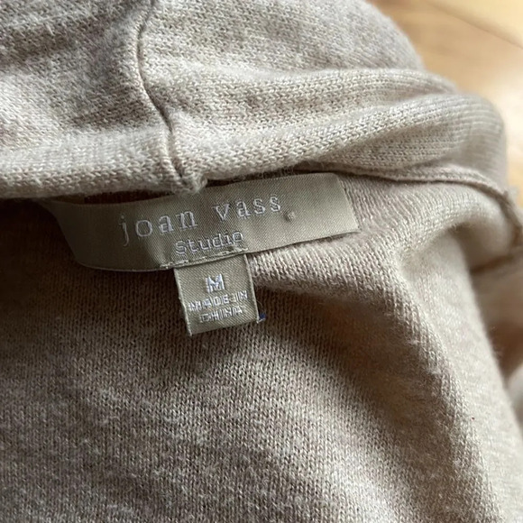 Joan Vass camel wool blend narrow shawl collar punched waffle sleeve cardigan. M - Picture 6 of 7